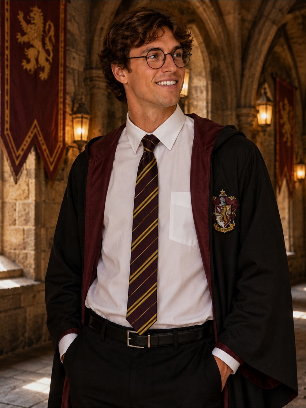 Harry Potter Gryffindor Striped Necktie Burgundy Gold Wizarding World Tie OS‎